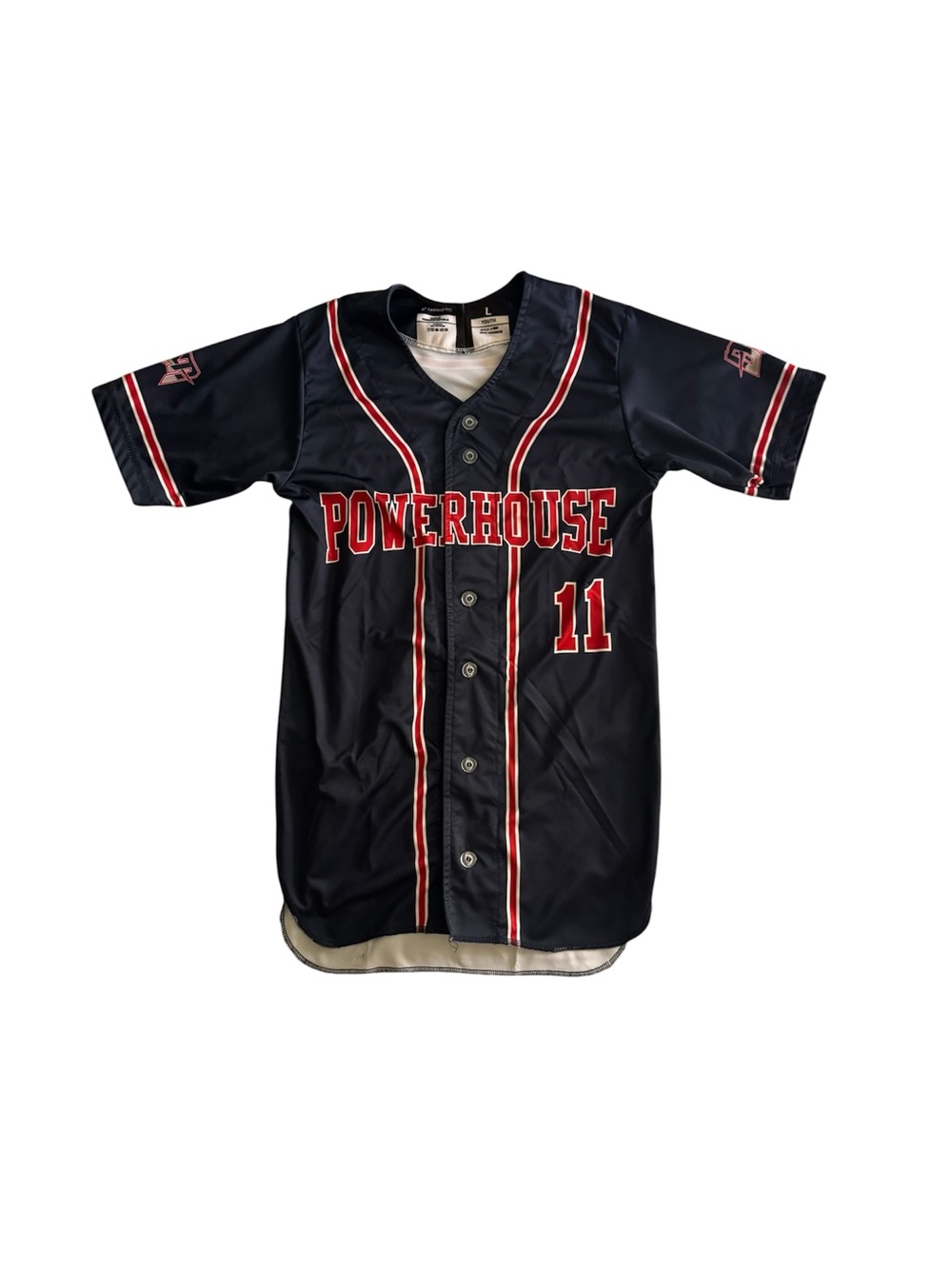 Powerhouse Kids Black Baseball Jersey with Red Trim and Number 11